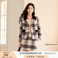 香影小香風(fēng)格子套裝裙女2024秋冬新款夾棉毛呢半身裙千金風(fēng)兩件套 黑色T844068 S