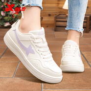 特步板鞋女鞋運動(dòng)鞋子女春季新款韓版休閑鞋學(xué)生小白鞋官方旗艦滑板鞋 帆白/雪青紫0064 35