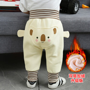 G.duck小黃鴨加絨高腰護肚嬰兒長(cháng)褲兒童春秋運動(dòng)哈倫褲大pp褲 米黃 考拉 雙層加絨 適合10-15度左右 73 cm