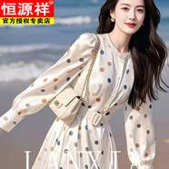 恒源祥2025年開(kāi)秋法式氣質(zhì)海邊度假漂亮獨特收腰顯瘦白色波點(diǎn)連衣裙子女 白色 9143 M