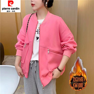 皮爾卡丹（pierre cardin）韓版時尚休閑加絨加厚外套女秋冬款棒球服寬松遮肚子洋氣開衫衛(wèi)衣 T112粉色【加絨】 M 95-105斤