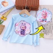 男女兒童拉布布哪吒t恤變色亮片愛(ài)莎長(cháng)袖寶寶純棉打底上衣服童裝 （炫彩）藍色 彩虹拉布布-長(cháng)袖花袖 110 （建議身高100-110cm）