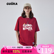 古由卡（GUUKA）xSANK嘻哈潮牌t恤男士短袖夏季情侶裝劉宇同款休閑寬松五分半截袖 深紅色 F7590 XL