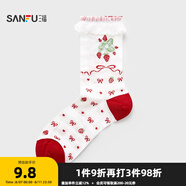 三福 女短筒襪單雙裝 甜美可愛清新柔軟精梳棉女襪襪子839889 紅色1 均碼