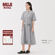 無(wú)印良品（MUJI）女式 涼感 短袖襯衫連衣裙女裝裙子純棉25年夏季長(cháng)裙涼感物語(yǔ) 灰色條紋 M (160/84A)