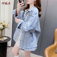 伊薇衣設計感流蘇毛邊牛仔外套女春秋2025年新款寬松小香風(fēng)洋氣復古上衣 圖片色 M (建議115-130斤)