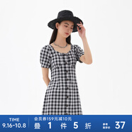 美特斯邦威格紋連衣裙女夏季舒適時尚校園風高腰女士裙子 影黑 M 160 84A