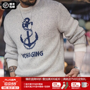 馬登工裝 美式復(fù)古針織船錨提花毛衣vintage套頭圓領(lǐng)打底衫男春季 灰藍(lán)色 M