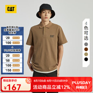 CAT卡特短袖polo衫反光印花珠地面料男士翻領(lǐng)短袖t恤新品 褐色色 L