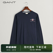 GANT【100%棉】甘特春季休閑刺繡柔軟內(nèi)搭經(jīng)典純色圓領(lǐng)長(zhǎng)袖男T恤 433夜藍(lán)色 L