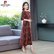 皮爾卡丹（pierre cardin）新款亮絲圓領(lǐng)連衣裙2025新款長(cháng)裙長(cháng)袖高貴氣質(zhì)修身顯瘦大擺裙 酒紅色 圓領(lǐng)96# M 95