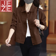 JEZE牛仔短外套女士春秋季2025年新款小個子休閑夾克時尚氣質(zhì)上衣 咖色【z】 M (95-105斤)