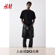 H&M男裝T恤2024年秋季新品休閑柔軟棉質直筒圓領短袖上衣1074658 黑色039 M 175/100