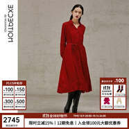 例外（EXCEPTION）新中式春秋款系帶浮雕提花設(shè)計(jì)寬松氣質(zhì)長(zhǎng)袖連衣裙 大紅1/55 M