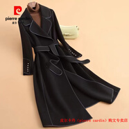 皮爾卡丹（pierre cardin）品牌高檔輕奢中長款雙面羊毛大衣女赫本風(fēng)氣質(zhì)女神職業(yè)毛呢外套女 品牌高端新品-黑色 M