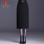 皮爾卡丹（pierre cardin）毛呢半身裙秋冬加厚冬裙女中長款一步裙開叉包臀裙顯瘦格子直筒裙 黑色毛呢款（后松緊，裙長72厘米） M 27/二尺(適合90到105斤)