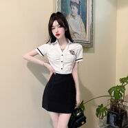 足療工服顯瘦jk空姐制服套裝夏季新款襯衫百褶裙足浴技師工作服女 襯衣配包臀裙套裝 L  100-110