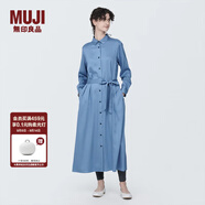 無(wú)印良品（MUJI）女式 粘纖混 襯衫領(lǐng) 長(zhǎng)袖連衣裙 女裝長(zhǎng)裙裙子 BC2J2A4S 煙熏藍(lán)色 XL(165/92A)