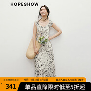 紅袖度假風碎花連衣裙2025夏季新款女裝【繁華如夢】高腰鉆石領(lǐng)雪紡裙 米底黑花670 M
