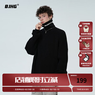 BJHG不計后果秋冬基礎款條紋高領(lǐng)毛衣男潮美式情侶寬松中性風(fēng)針織衫女 炭黑色 L
