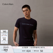 Calvin KleinJeans夏季男女情侶中性年輕ck多色印花透氣修身短袖T恤J320931 CHW-深邃藍 XL （推薦160-175斤）