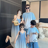 姒漾夏季海邊母女新款一家親子裝三口連衣裙中大童度假沙灘洋氣母子 漸變藍(lán)色 165 媽媽S