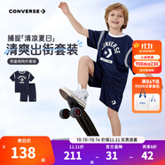 匡威 匡威男童短袖T恤+短褲2件套2025夏季潮流籃球運動服兒童短袖套裝 藏青藍 130 /64 【建議身高116-122cm】