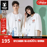閃電潮牌城堡印花新品Oversize特寬松不對(duì)稱蝙蝠袖太空棉情侶白色短袖T恤 白色 L