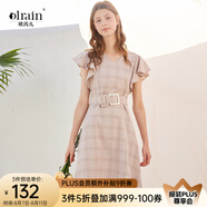 Olrain歐芮兒女裝格子連衣裙中長(zhǎng)款西裝領(lǐng)雪紡女法式復(fù)古裙赫本風(fēng)桔梗裙 粉格 9XLB15819 S 155/80A