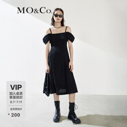 MO&Co.連衣裙夏小飛袖設(shè)計感小眾褶皺收腰法式露背綁帶茶歇裙摩安珂 黑色 M 165