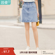 茵曼（INMAN）百搭時(shí)尚女裝短半身裙顯瘦中高腰排扣2025夏季新款顯瘦牛仔裙 淺牛仔 M
