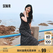 森馬（Semir）連衣裙女開叉泡泡袖中長裙夏方領(lǐng)雪紡碎花裙浪漫109324114014