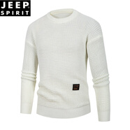 JEEP SPIRIT秋冬男士圓領(lǐng)歐美簡(jiǎn)約純色長(zhǎng)袖針織衫潮流休閑套頭毛衣帥氣打底衫 白色 M