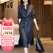 TJQ奢侈高檔品牌法式連衣裙女2025秋季新款女裝寬松氣質(zhì)收腰襯衫裙 灰色 XL 【建議121-130斤】