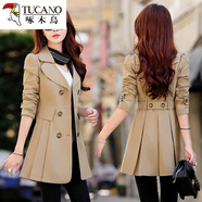 啄木鳥(niǎo)韓版外衣服25-35-40歲春秋裝中年女裝媽媽裝短款風(fēng)衣短裝秋天外套 卡其色 L 99-109