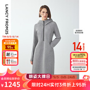 朗姿設計感復古休閑連帽收腰輕運動(dòng)衛衣連衣裙冬季新款裙子 中灰色 XL