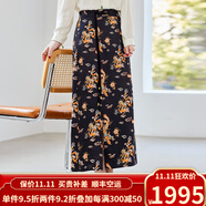歐迪鳥(niǎo)19姆米交織提花真絲印花半身裙女夏季2025年新款中長(cháng)款復古包臀裙 黑色 均碼 M