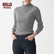 無印良品 MUJI 女式 寬羅紋 可水洗 半高領(lǐng)毛衣長(zhǎng)袖針織衫 BAA02A1A 灰色 S
