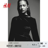 H&M女裝絲絨連衣裙秋季休閑碎褶修身高領(lǐng)連衣短裙1203204 黑色/絲絨 160/88