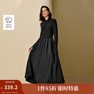 茵曼（INMAN）2025秋冬女裝新款復(fù)古半高領(lǐng)磨毛黑色連衣裙顯瘦長袖長裙子  午夜黑 S