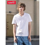 班尼路男裝 夏季純色青年時(shí)尚修身圓領(lǐng)純棉短袖男T恤男潮88902284 V領(lǐng)漂白01W V領(lǐng)漂白01W S