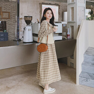 桂雪格馬甲兩件套連衣裙女中長(cháng)款2025秋季新款法式高腰顯瘦復古格子長(cháng)裙 格子 M （105-115斤）