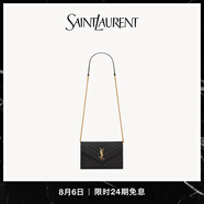 YSL圣羅蘭【禮物】女士CASSANDRE ENVELOPE粒面皮革鏈條錢包 黑色金鏈 U
