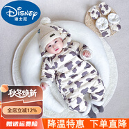 迪士尼（Disney）新生嬰兒羽絨連體衣服冬季0-1男女寶寶秋冬裝外出抱衣服輕薄包腳 奶牛數(shù)碼印花 A類-褲襠可全開 90 建議80-90cm1歲半-2歲cm