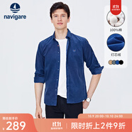 Navigare意大利小帆船燈芯絨襯衫男士秋冬季純棉抗菌襯衣保暖休閑寸衫男 暗珠寶藍 S /38