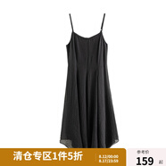 獨(dú)束大碼女裝飄逸大擺仙女吊帶連衣裙夏裝新款不規(guī)則荷葉邊裙22DS2582 黑色 短款 L