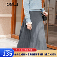 百圖betu女裝秋冬新款半身裙法式百褶高腰顯瘦A字針織裙女2310T76 灰色 M