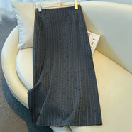 灰色a字半身裙女早秋季2025新款垂感巨好看豎條紋印花直筒包臀裙 深灰色 S 26/S 建議85-95斤