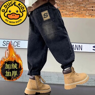 G.DUCKKIDS男孩褲子百搭兒童牛仔褲男童休閑褲帥氣韓版束腳長褲秋冬款中大童 S標(biāo)加絨款牛仔褲 130 適合身高120-130cm年齡7-8周