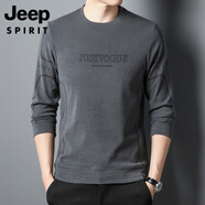 JEEP SPIRIT吉普長袖t恤男士圓領(lǐng)衛(wèi)衣純色寬松青年潮流大碼休閑打底衫雙面絨 1060/灰色 L 175適合120-140斤